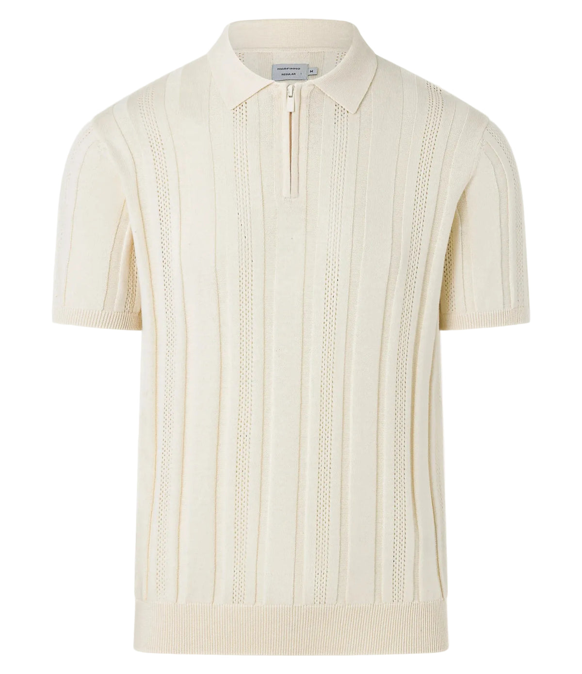 Camisa Gola Polo com Zíper em Algodão Texturizada Bege