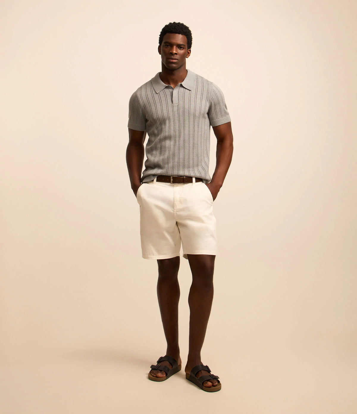 Camisa Polo Regular em Algodão | com Textura Retilínea Cinza