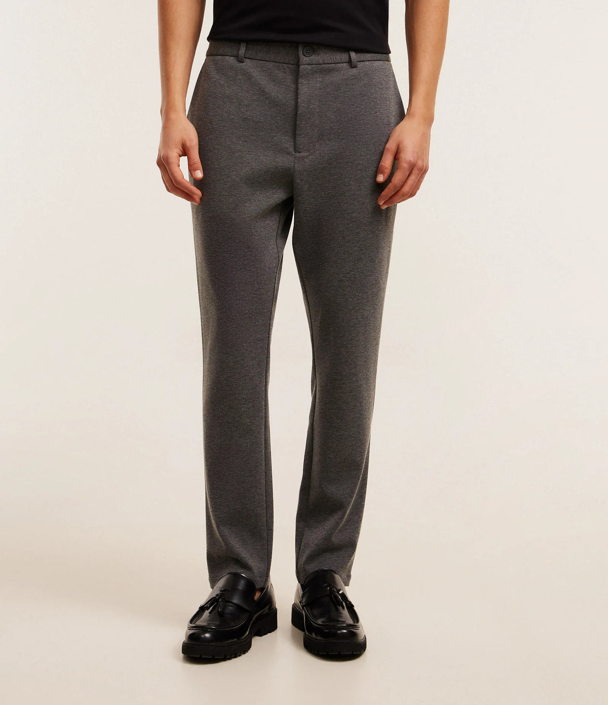 Calça Slim de Malha | Cós Meio Elástico Cinza Escuro