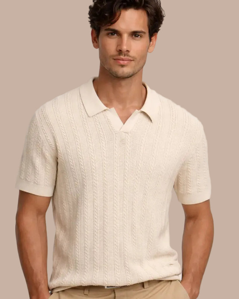 Camisa Polo Regular com Textura Trançada Bege