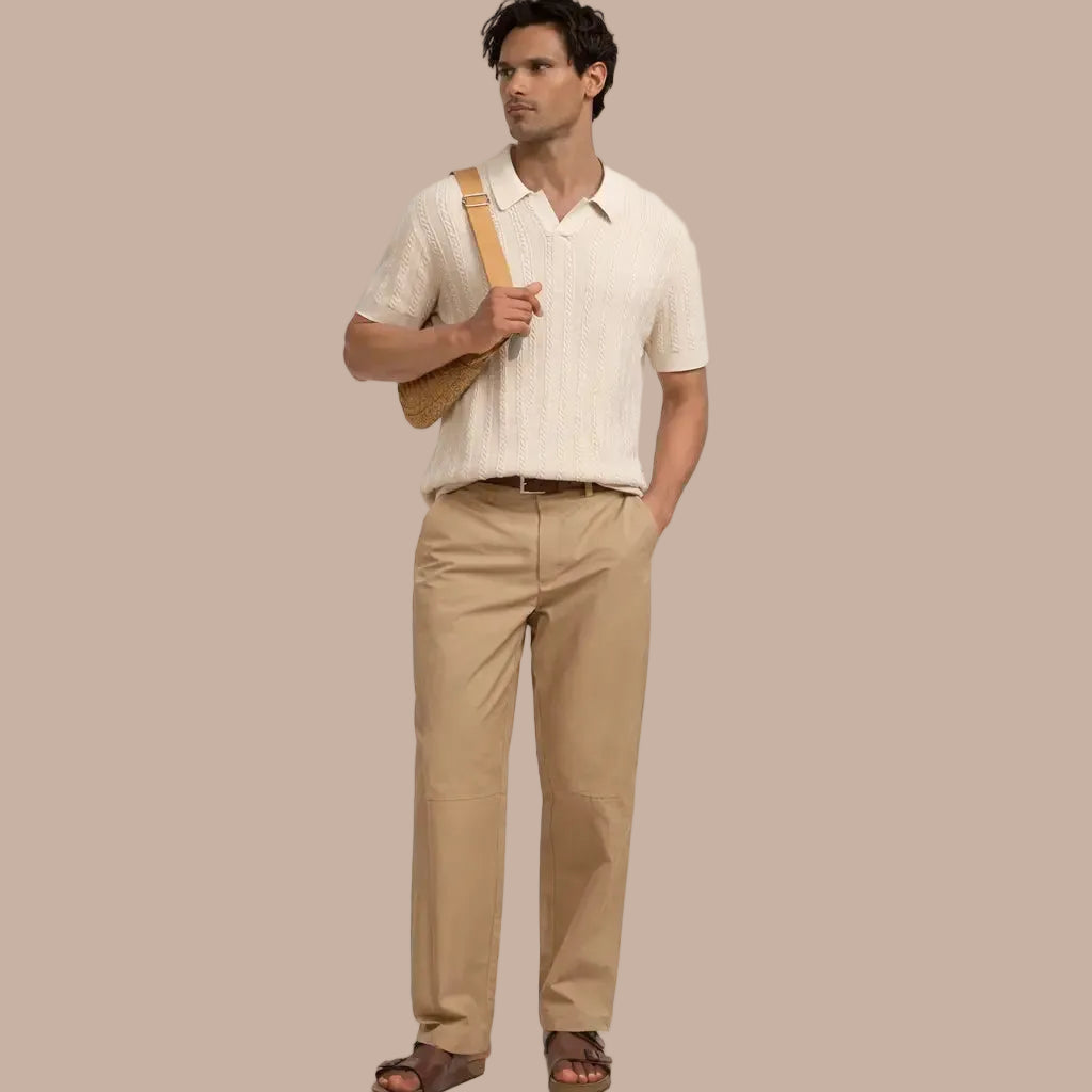 Camisa Polo Regular com Textura Trançada Bege