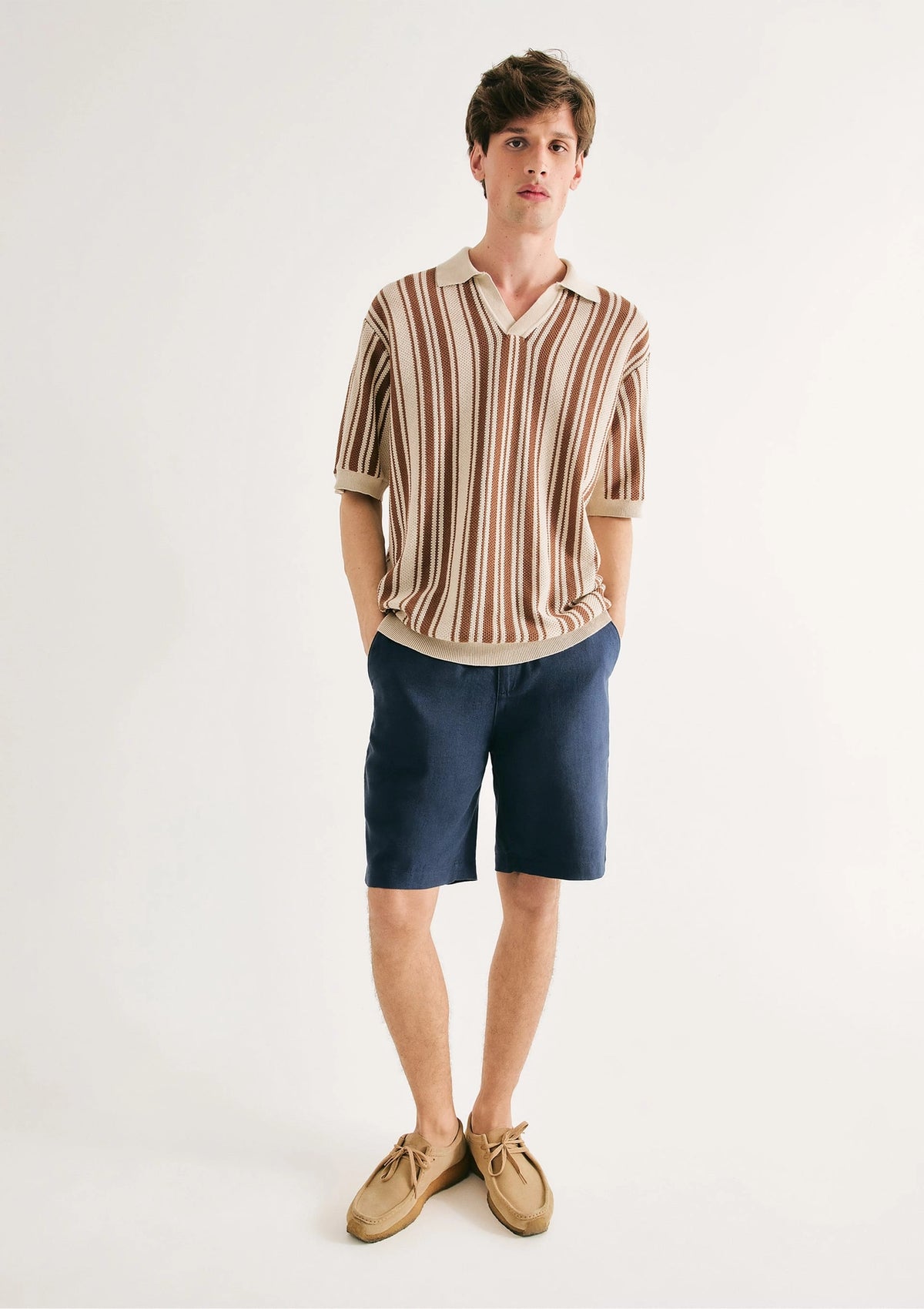 Bermuda Básica Masculina Chino Em Linho - Azul