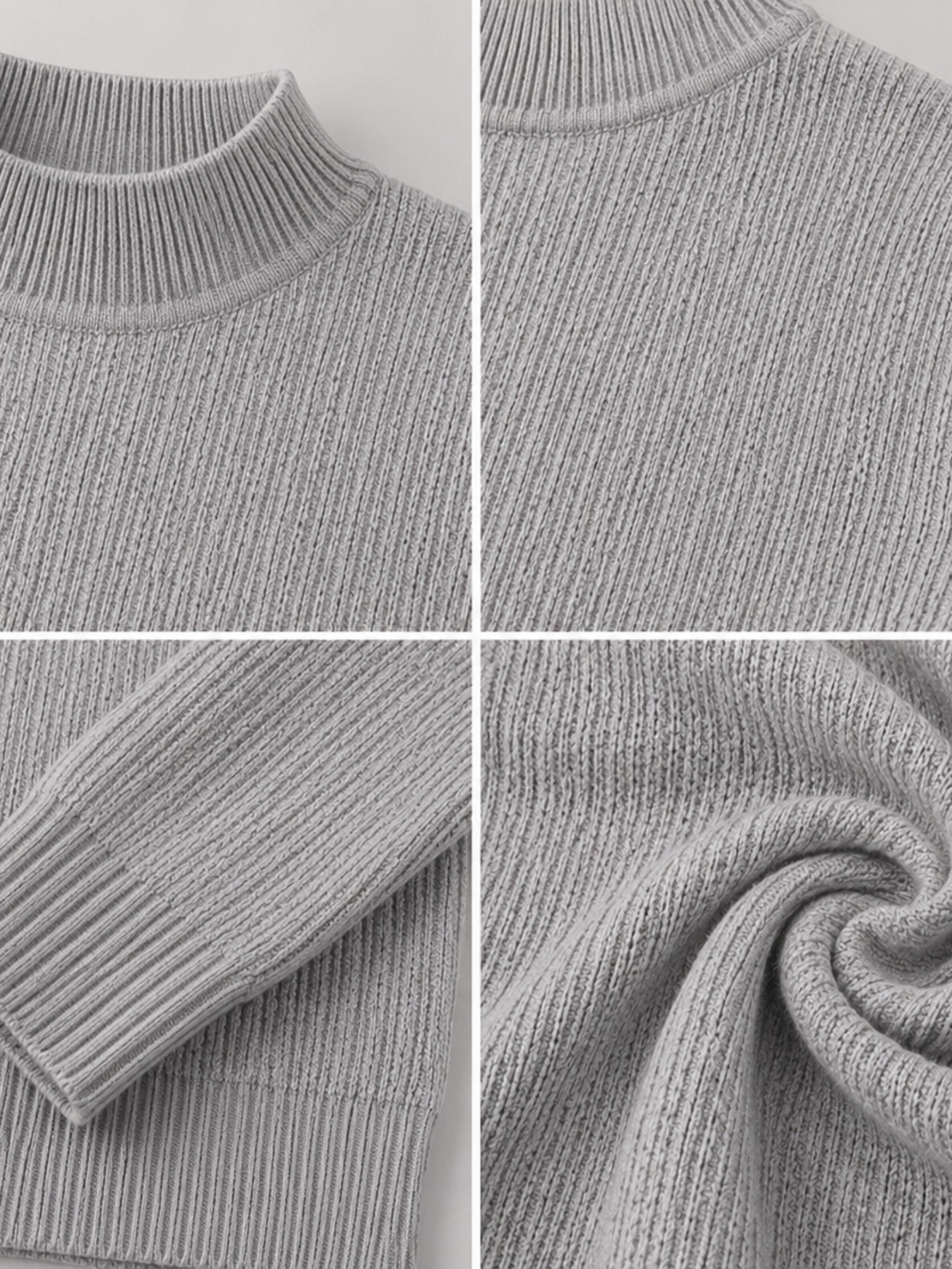 Detalhes do suéter Habitat Masculino Vercelli cinza em algodão com gola alta canelada e textura em tricô