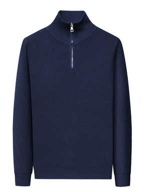 Suéter Habitat Masculino Verona azul marinho com gola alta e zíper frontal em tecido de algodão e elastano