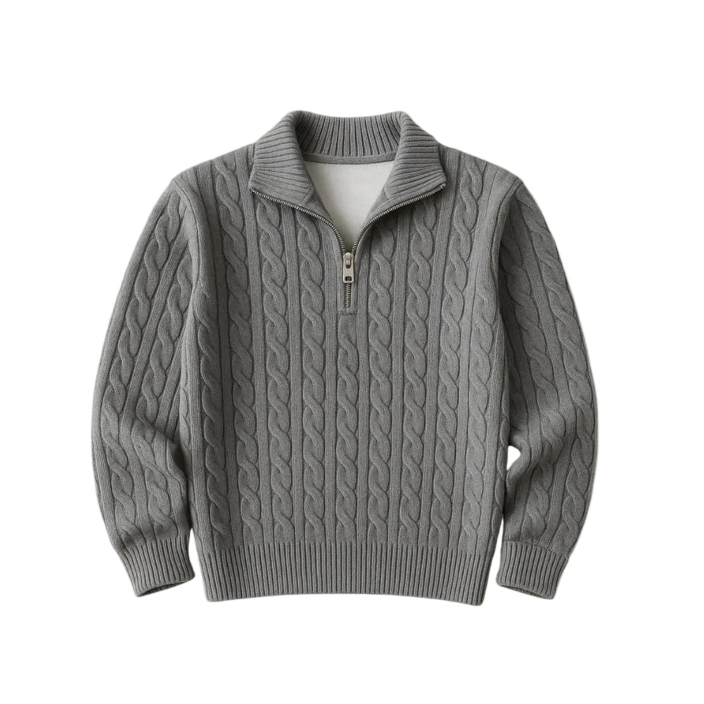 Suéter Masculino de Tricô Gola Alta Meio Zíper Fontaine