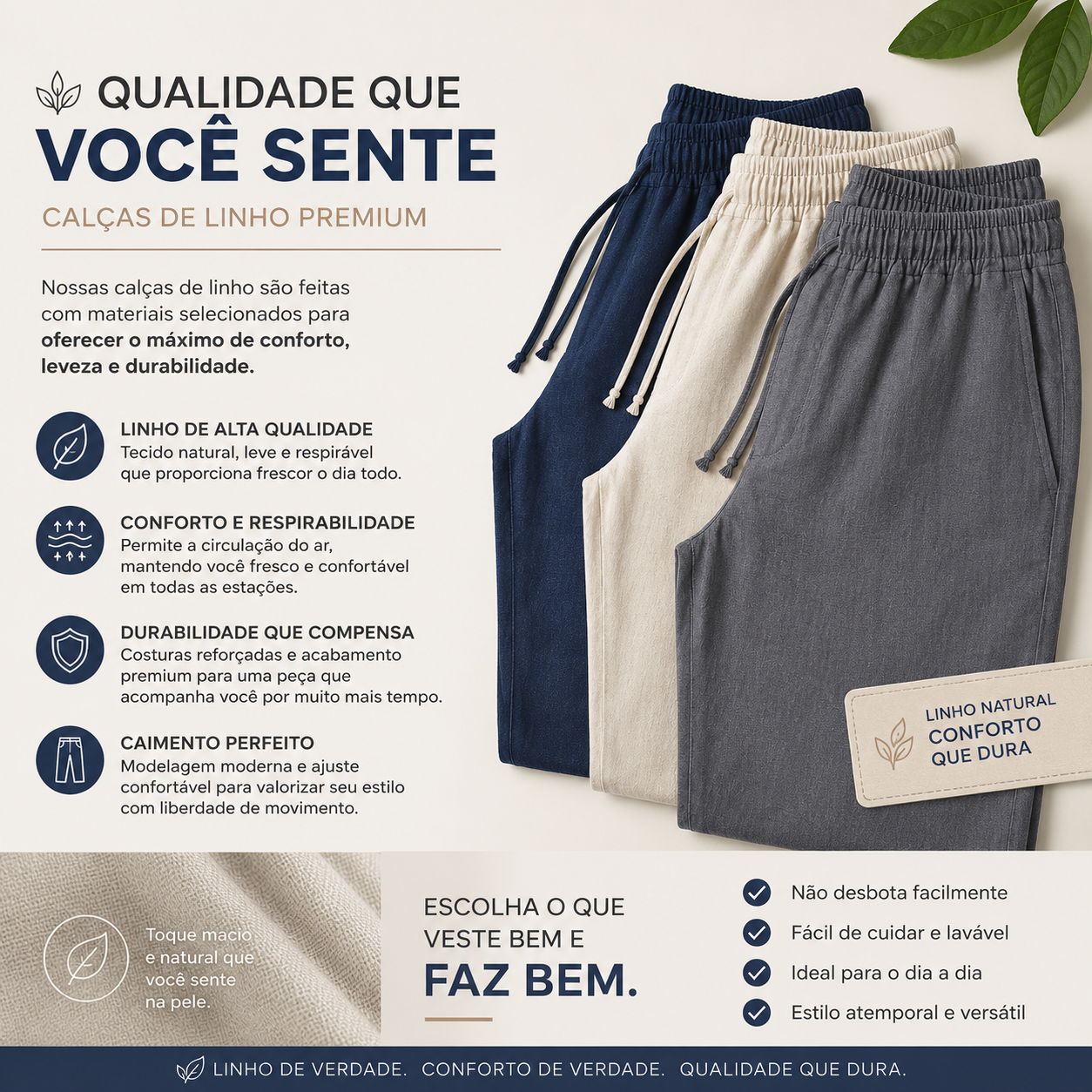 KIT 3 CALÇAS DE LINHO