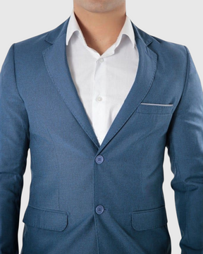 Blazer slim masculino azul Habitat Masculino em poliviscose com camisa branca, ideal para eventos sociais.