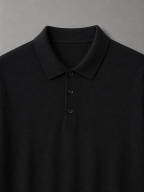 Camisa polo Habitat Masculino Monza preta em tricot de manga longa com gola clássica e fechamento por três botões