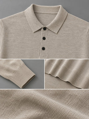 Camisa polo Habitat Masculino Monza em tricot bege de manga longa com botões escuros e textura refinada