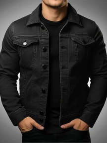 Jaqueta jeans preta slim Habitat Masculino com bolsos no peito, fechamento por botões e gola clássica.