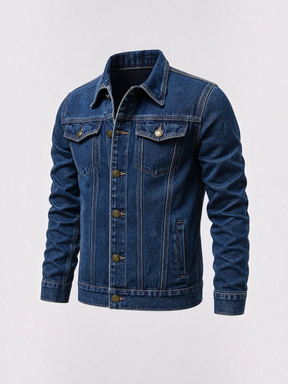 Jaqueta jeans masculina Habitat Masculino estilo trucker azul com bolsos no peito e botões bronzeados