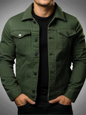 Jaqueta jeans masculina Habitat Masculino verde slim com bolsos no peito e fechamento por botões frontais