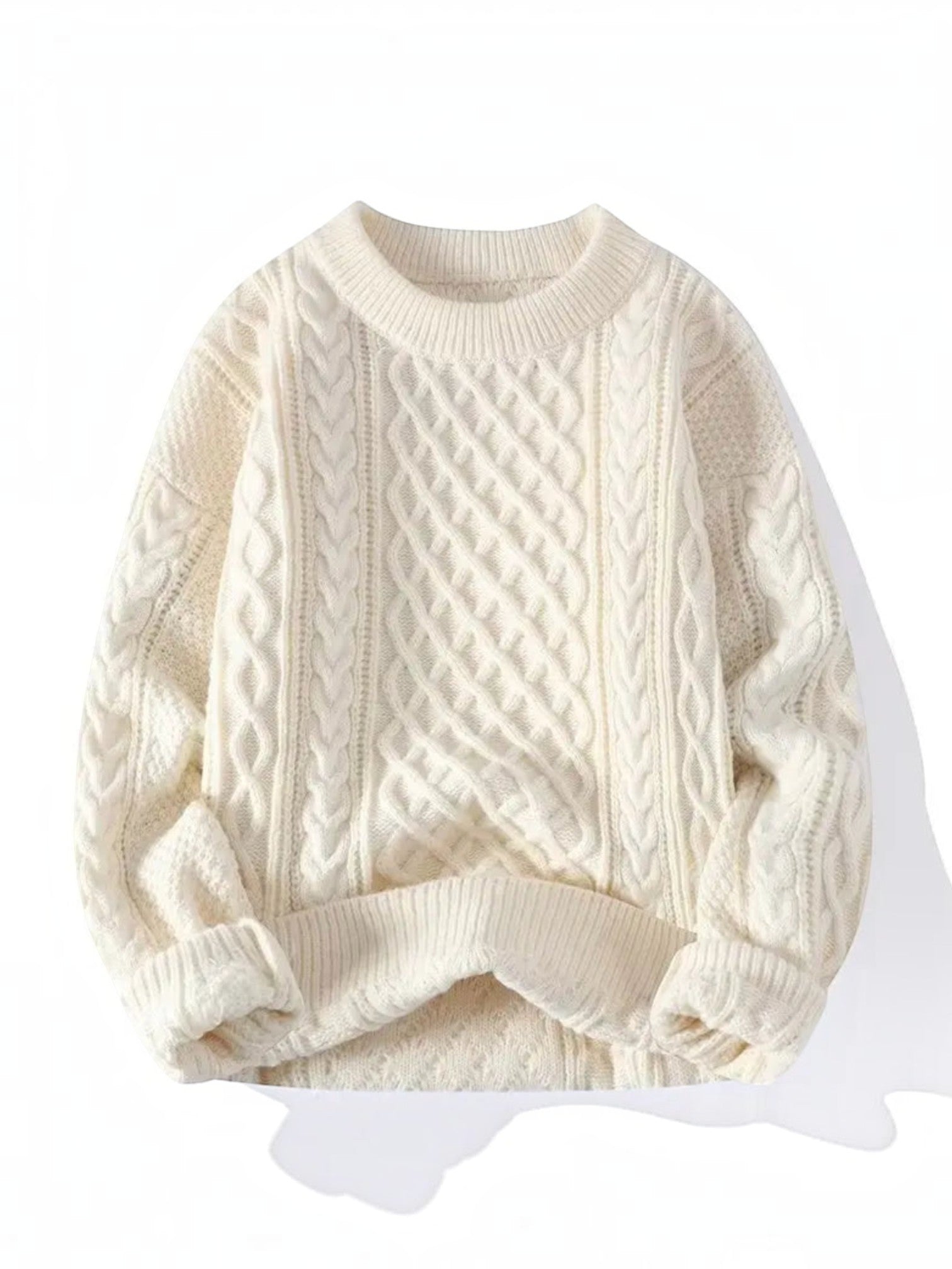 Suéter Habitat Masculino Ariezzo off-white em tricô com textura de tranças e modelagem solta casual